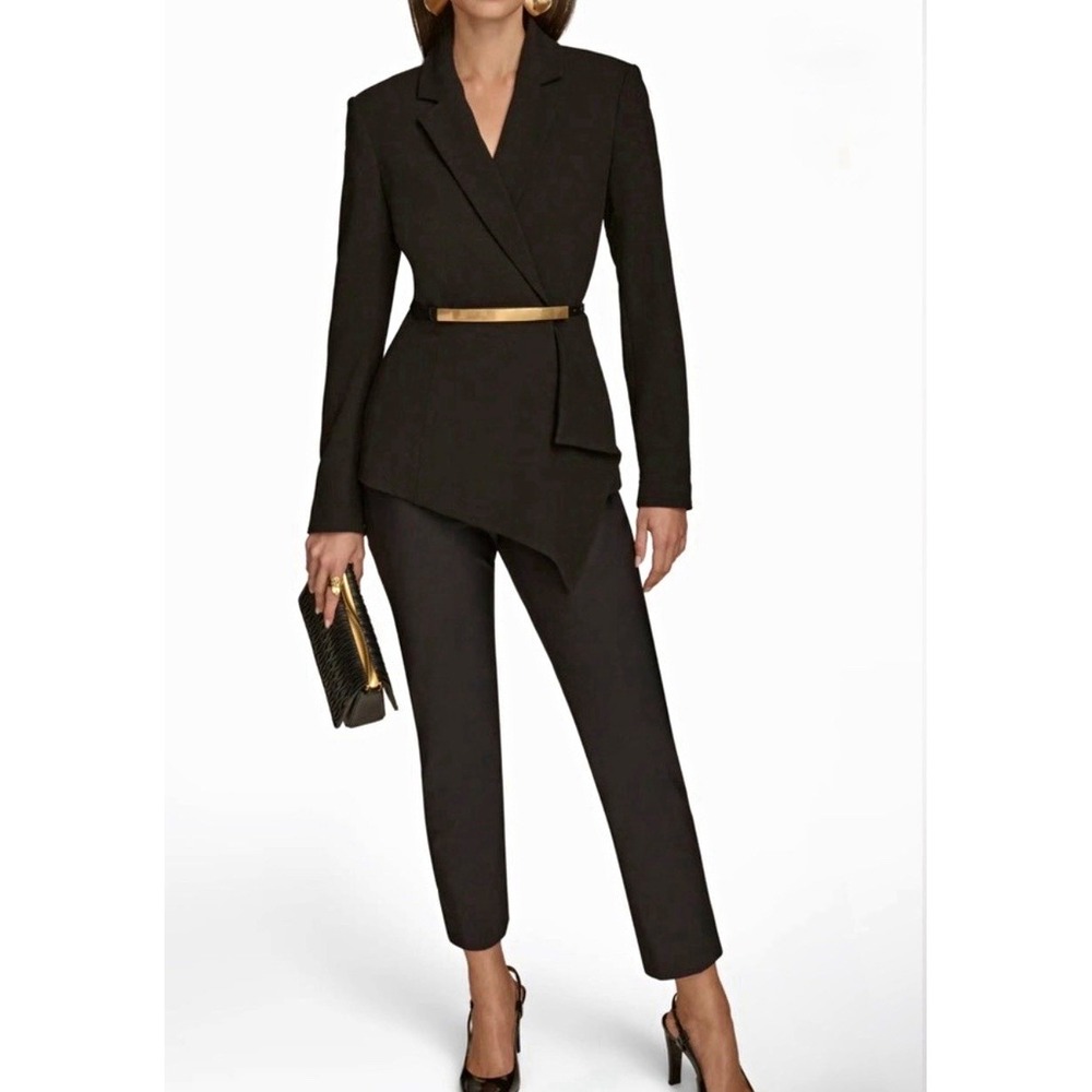Donna Karan New York Women's 14 Black Belted Asymmetrical Wrap Blazer Jacket